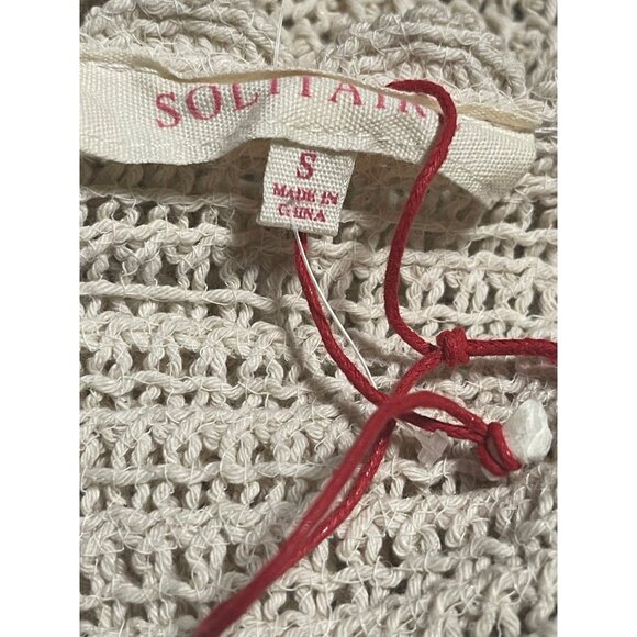Solitaire Womens Crochet Knit Crop Top Size Small Ivory Floral Boho - Picture 6 of 8